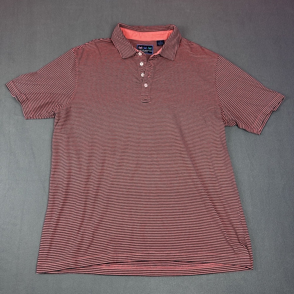 Charleston Threads XL Polo Shirt Black Corol Pinstripes